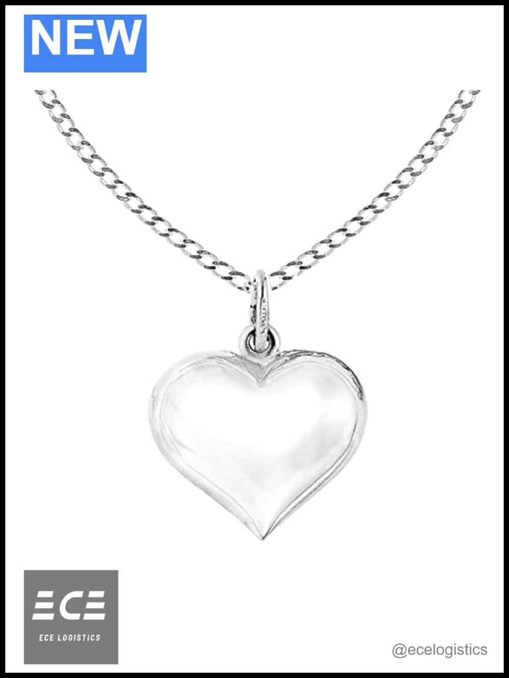 925 Sterling Silver Puffed Heart Pendant Necklace Hypoallergenic